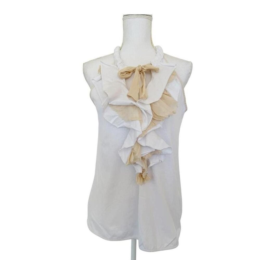 Anthropologie One September Ruffle Front Sleeveless Blouse Cream Size  M